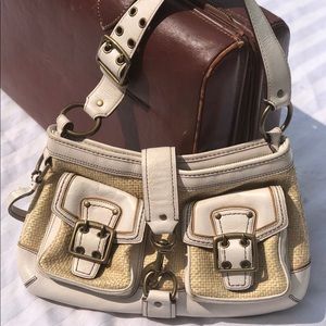 Coach Legacy woven straw leather bag satchel white